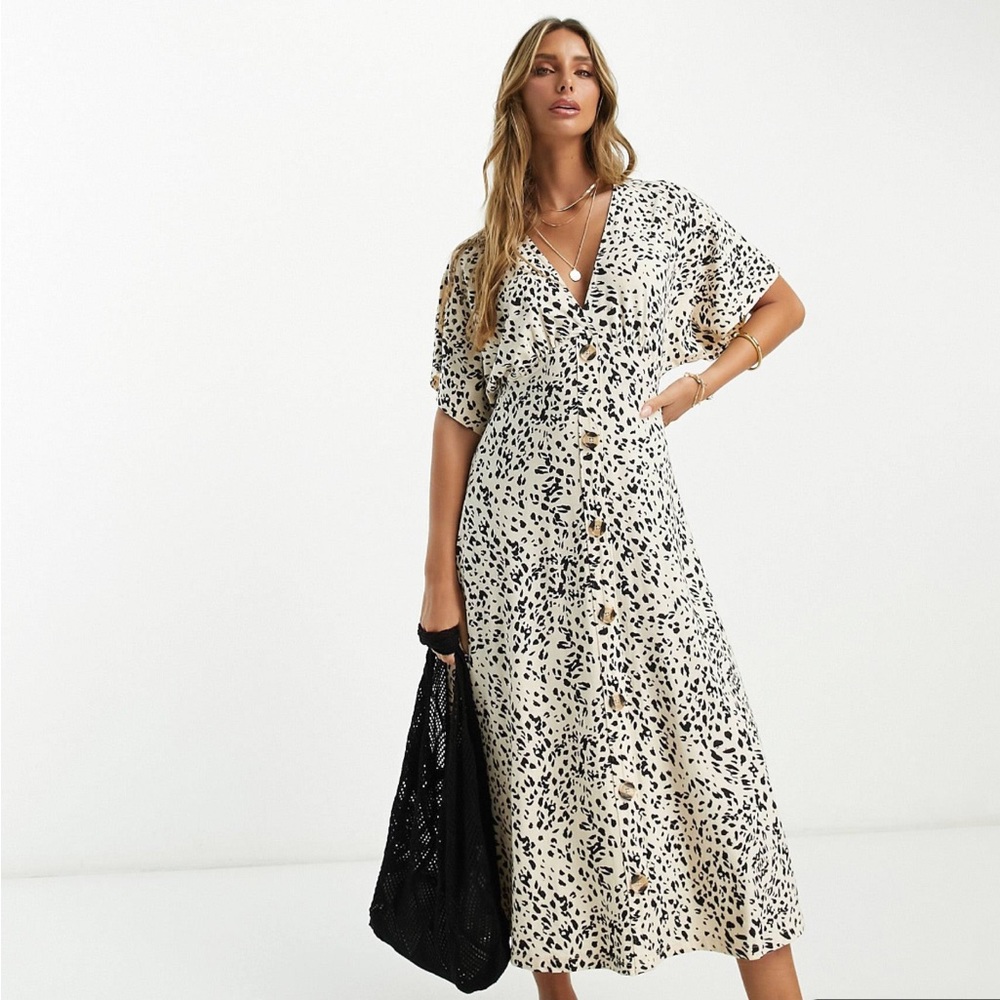 ASOS DESIGN flutter sleeve midi tea dress with buttons